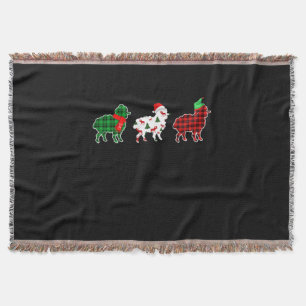 Funny Sheep Xmas Tree Lights Red Plaid Gift Throw Blanket
