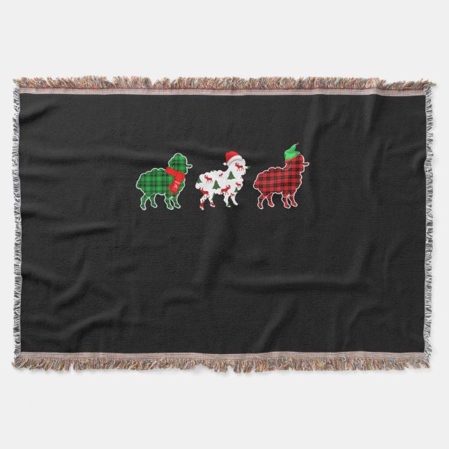 Funny Sheep Xmas Tree Lights | Red Plaid Gift Throw Blanket (Front)