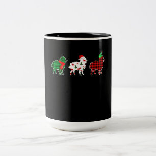Funny Sheep Xmas Tree Lights Red Plaid Gift Two-Tone Coffee Mug