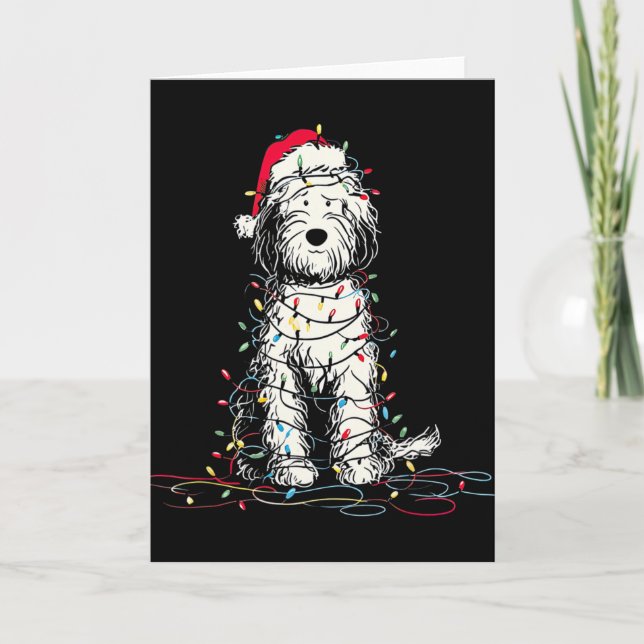 Funny Sheepadoodle Christmas Graphics Dog Lights L Card (Front)