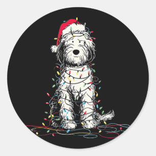 Funny Sheepadoodle Christmas Graphics Dog Lights L Classic Round Sticker