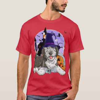 Funny Sheepadoodle Dog Halloween Witch Pumpkin  T-Shirt