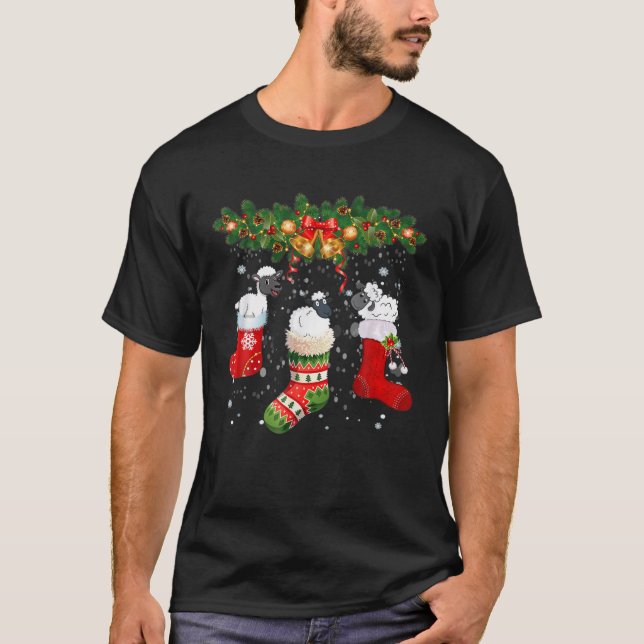 Funny Sheeps In Socks Merry Christmas Xmas Family T-Shirt (Front)