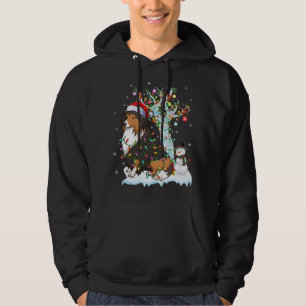 Funny Sheltie Dog Xmas Lighting Santa Hat Sheltie Hoodie