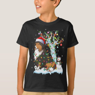 Funny Sheltie Dog Xmas Lighting Santa Hat Sheltie  T-Shirt