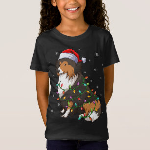 Funny Sheltie Dog Xmas Lighting Santa Hat Sheltie T-Shirt