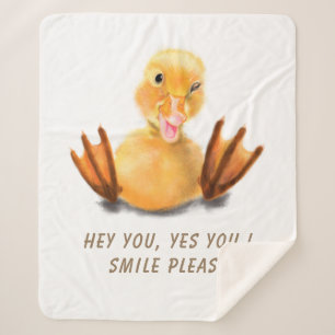 Funny Sherpa Blanket Happy Duck - Custom Text