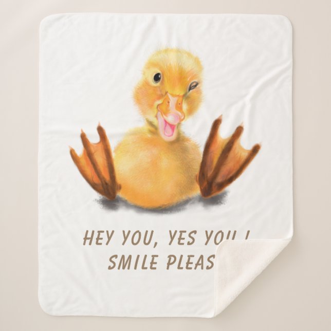 Funny Sherpa Blanket Happy Duck - Custom Text (Front)