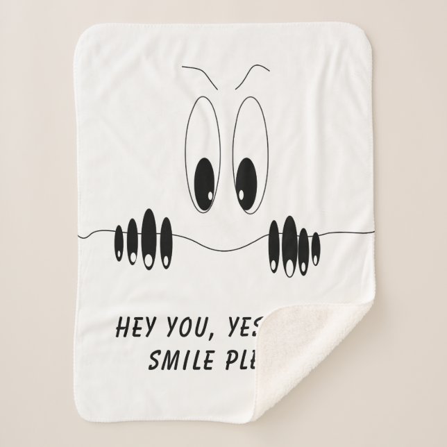 Funny Sherpa Blanket with Curiosity Eyes - Smile (Front)