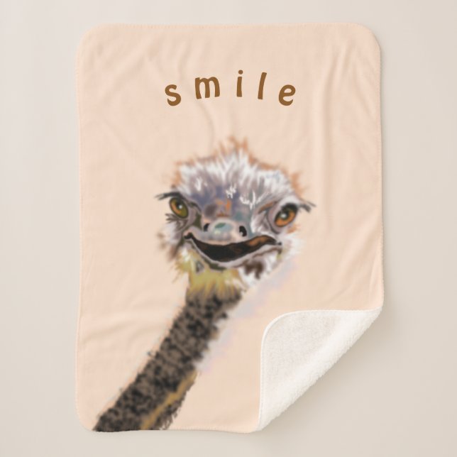 Funny Sherpa Blanket with Happy Ostrich - Smile (Front)