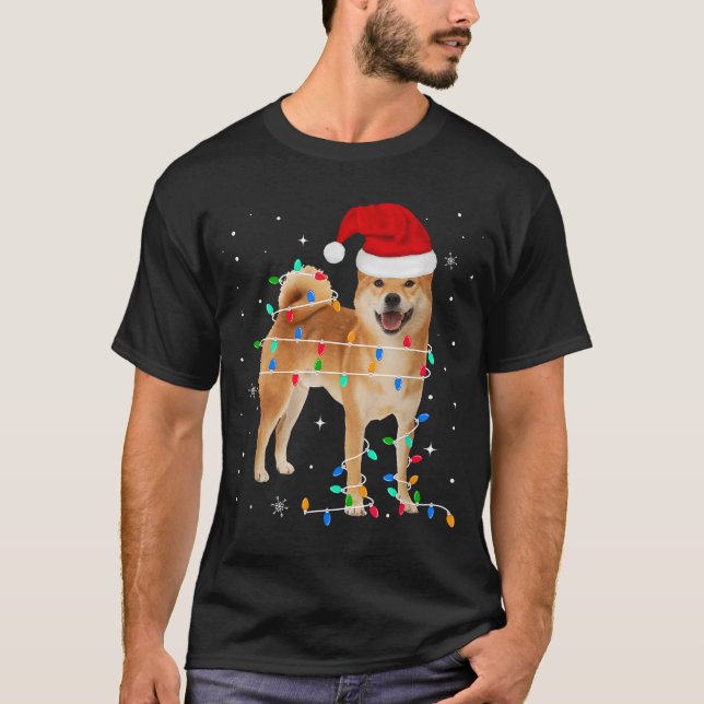 Funny Shiba Inu Christmas Light Gifts Xmas T-Shirt (Front)