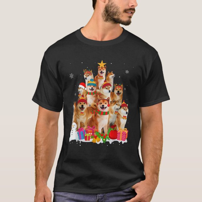 Funny Shiba Inu Christmas Tree Pet Dog Lover Gift  T-Shirt (Front)