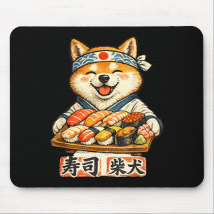 Funny shiba inu dog eating sushi japanese food mouse mat