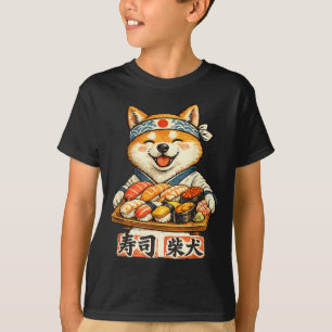 Funny shiba inu dog eating sushi japanese food T-Shirt