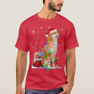 Funny Shiba Inu Dog Tree Christmas Lights Xmas Paj T-Shirt