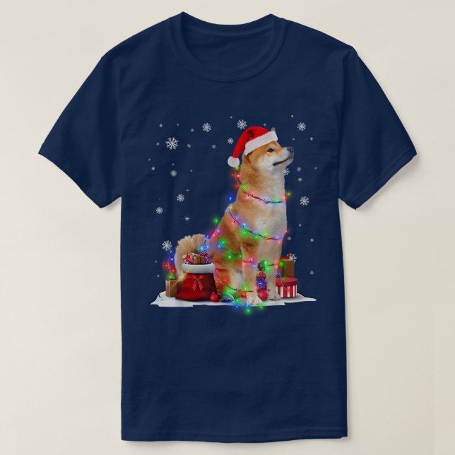 Funny Shiba Inu Dog Tree Christmas Lights Xmas Paj T-Shirt (Design Front)