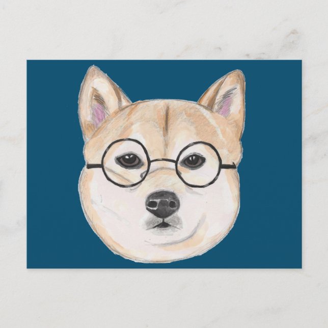 Funny Shiba Inu Dog with Hipster Glasses Postcard (Front)