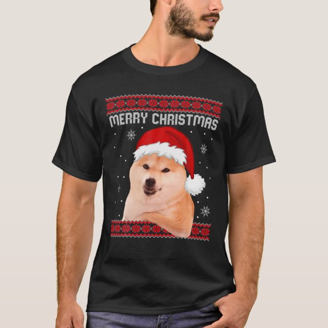 Funny Shiba Inu Doge Christmas Meme Dogecoin Ugly T-Shirt (Front)