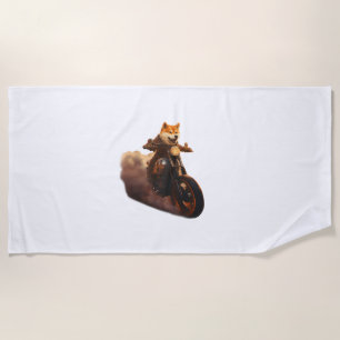 Funny , Shiba Inu, Motorcycle, Dog, Puppet, Men's, Beach Towel