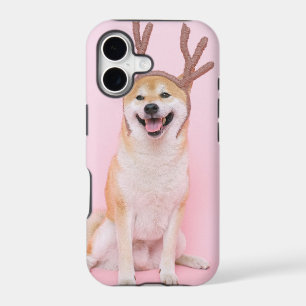 funny shiba inu wearing christmas deer costume