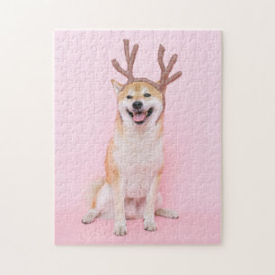 funny shiba inu wearing christmas deer costume jigsaw puzzle