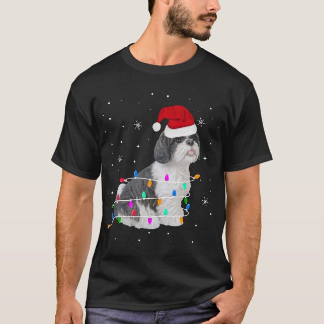 Funny Shih Tzu Christmas Light Gifts Xmas T-Shirt (Front)