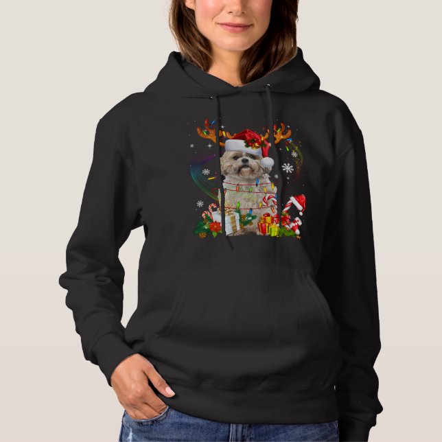 Funny Shih Tzu Christmas Reindeer Christmas Lights Hoodie (Front)