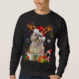 Funny Shih Tzu Christmas Reindeer Christmas Lights Sweatshirt