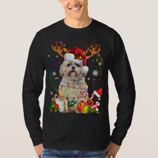 Funny Shih Tzu Christmas Reindeer Christmas Lights T-Shirt