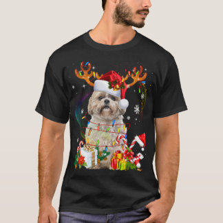 Funny Shih Tzu Christmas Reindeer Christmas Lights T-Shirt