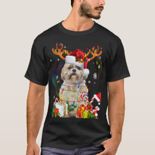 Funny Shih Tzu Christmas Reindeer Christmas Lights T-Shirt