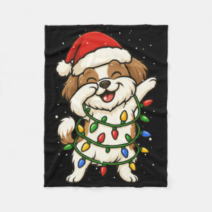 Funny Shih Tzu Dabbing Christmas Lights Xmas Mom D Fleece Blanket