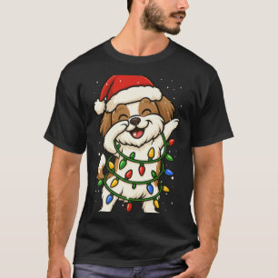 Funny Shih Tzu Dabbing Christmas Lights Xmas Mom D T-Shirt
