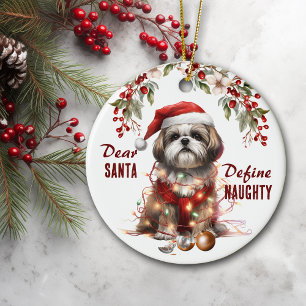 Funny Shih Tzu Define Naughty Christmas Ceramic Tree Decoration