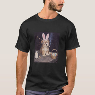 Funny Shih Tzu Dog Bunny Ears Smoking Easter Eggs  T-Shirt