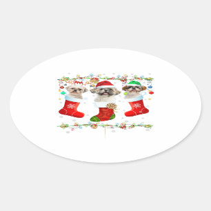 Funny Shih Tzu Dog Christmas Lights   Puppy Gifts Oval Sticker