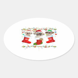 Funny Shih Tzu Dog Christmas Lights | Puppy Gifts Oval Sticker