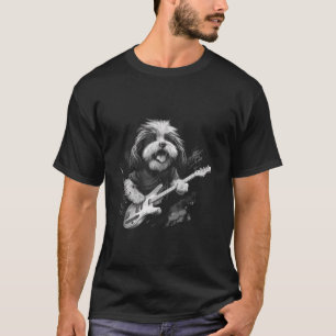 Funny Shih Tzu Dog Playing Guitar Rock Long Sleeve T-Shirt