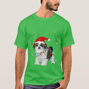 Funny Shih Tzu Dog Santa Hat Christmas Lights Cute T-Shirt