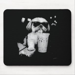Funny shih tzu drinking iced coffee dog lovers mouse mat