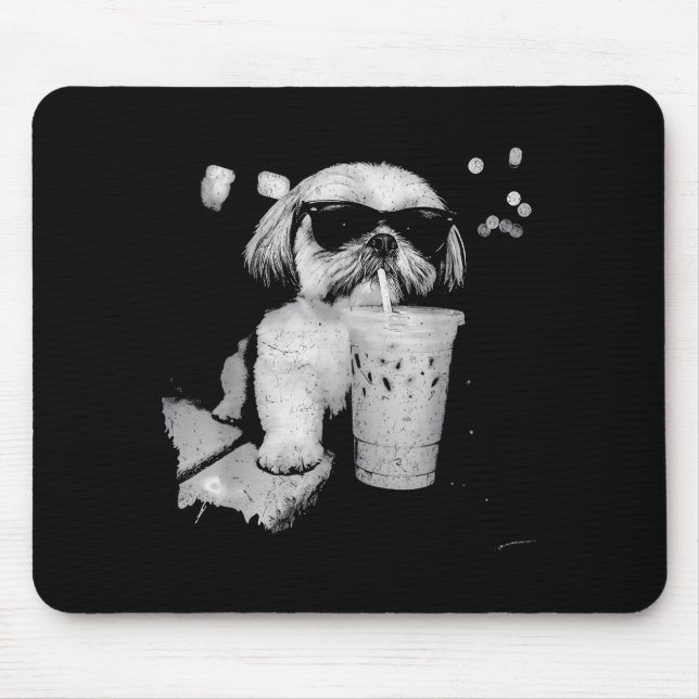 Funny shih tzu drinking iced coffee dog lovers mouse mat (Front)