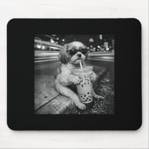 Funny Shih Tzu Drinking Iced Coffee Dog Lovers Mouse Mat