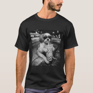 Funny shih tzu drinking iced coffee dog lovers T-Shirt