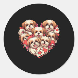 Funny Shih Tzu Heart Valentine Shih Tzu Womens Men Classic Round Sticker