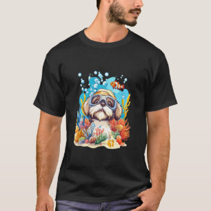 Funny Shih Tzu Scuba Diving Colourful Fish Ocean C T-Shirt