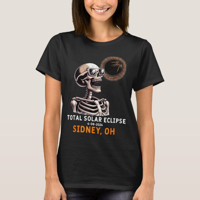 Funny Shirt Skeleton Solar Eclipse Sidney Ohio (Front)