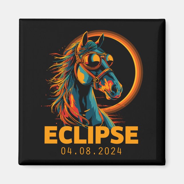Funny Shirt Solar Eclipse Horse Eclipse Glasses Magnet (Front)
