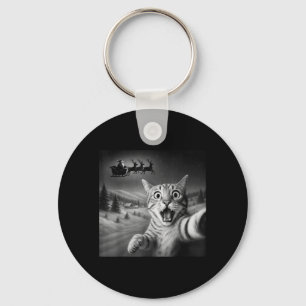 Funny Shocked Cat Selfie Santa Sleigh Christmas Ni Key Ring