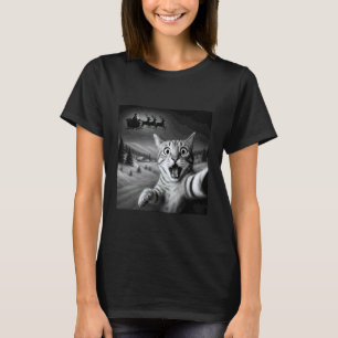 Funny Shocked Cat Selfie Santa Sleigh Christmas Ni T-Shirt