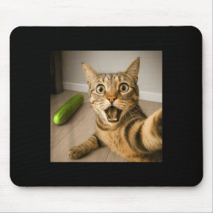 Funny Shocked Cat Selfie With Cucumber Meme Design Mouse Mat